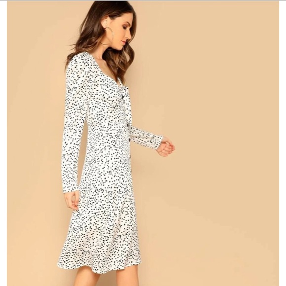 Shein Black + White Polka Dot Midi Dress - Picture 5 of 13